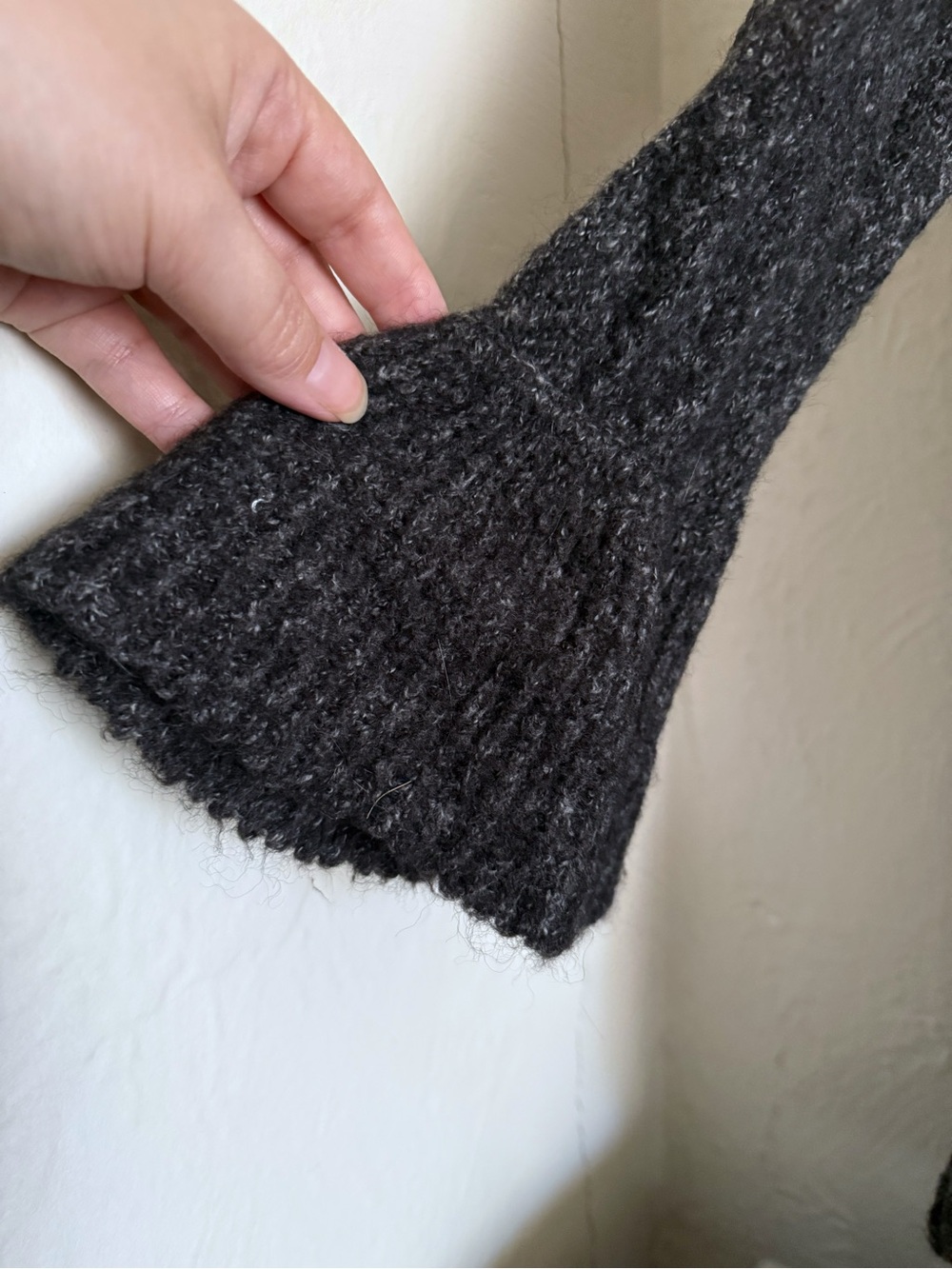 Charcoal Ruffle Cardigan Open-Front Knit Sweater - Picture 6 of 6